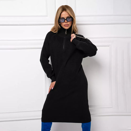 Knit dress for women with high collar and zipper Amarae