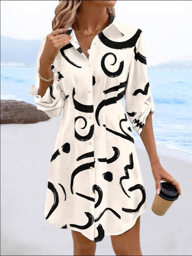 Ladies Abstract Print Buttoned Shirt Dress Amarae