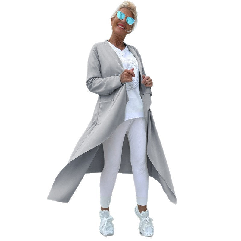 Women's Long Flowing Long Cardigan with Waterfall Hem and Pockets Amarae