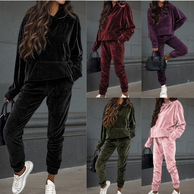 Ensemble de fleece sportif pour femmes avec capuche et taille élastique Chic & Stil