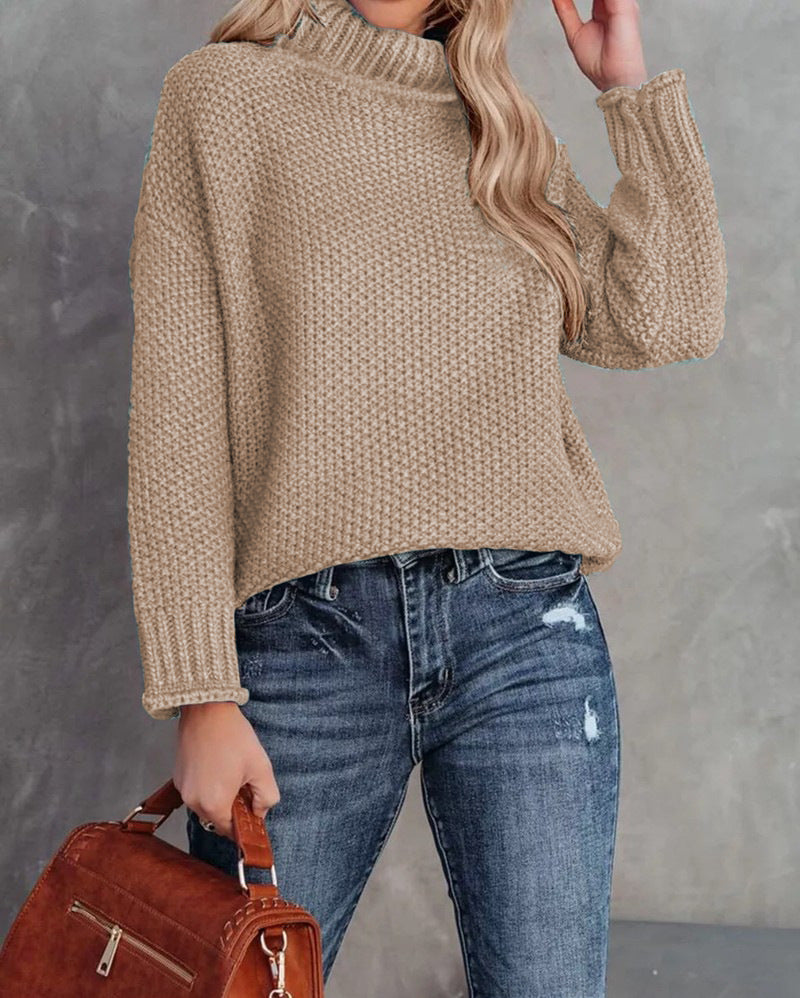Comfortable knitted sweater for women with a high collar and airy structure Lune London