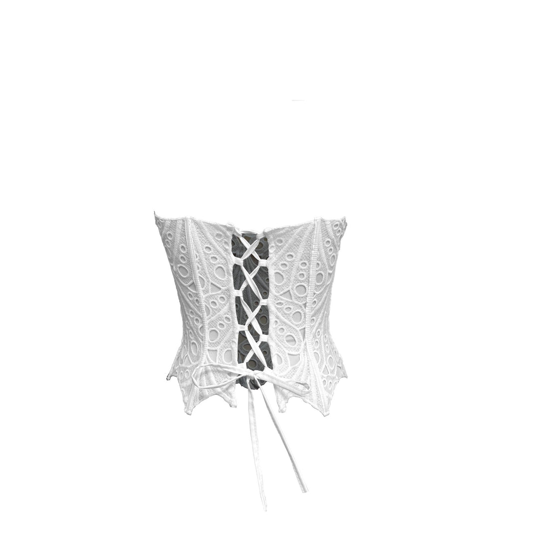 Women's corset top with floral lace patterns and shapewear cut Lune London