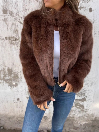 Amarae | Jacket made of faux fur - Loose fit - High collar - Zipper - Long sleeves