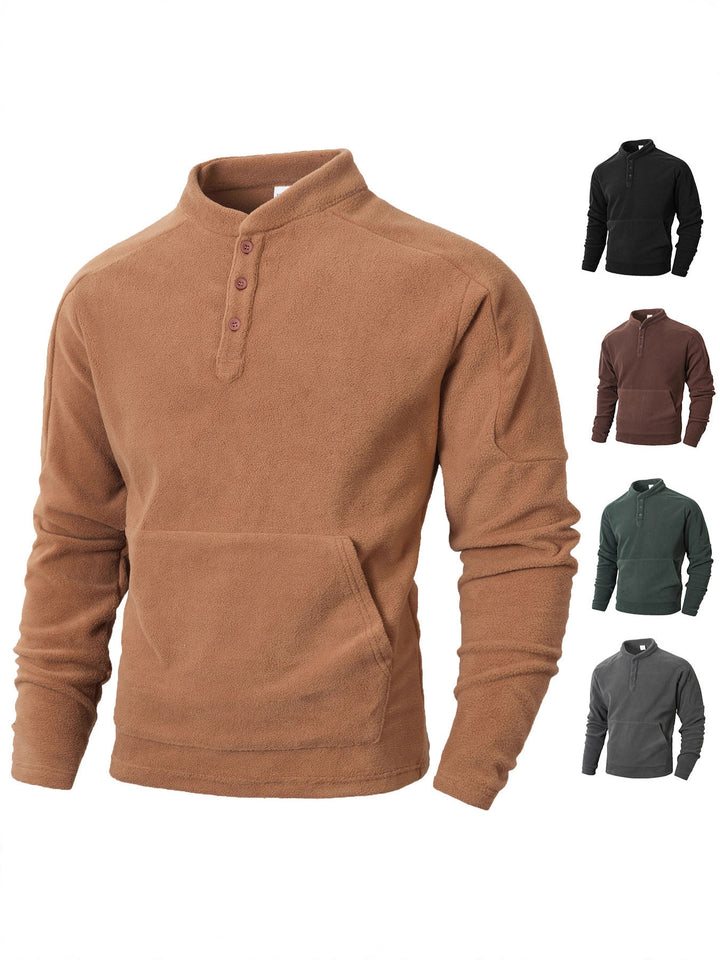 Men's fleece pullover with trendy high collar and practical button details Lune London