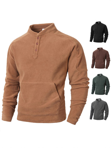 Men's fleece pullover with trendy high collar and practical button details Amarae