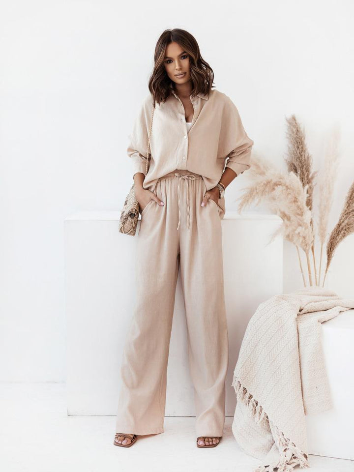 Lightweight two-piece women's set consisting of a shirt and pants with a knot at the waist Lune London