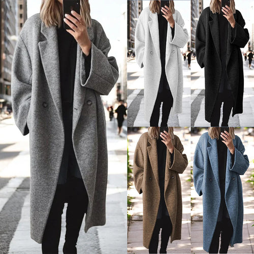 Oversized wool coat for women with structured collar and trendy button details Amarae