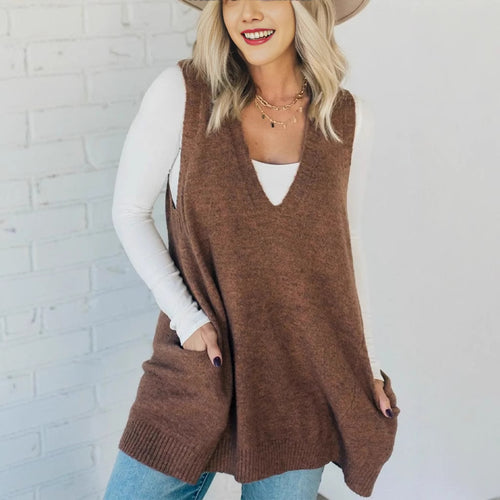 Ladies Knitted Fashion Vest with V-Neck and Practical Pockets Amarae