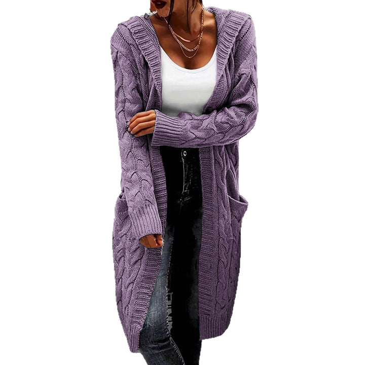 Chunky knit jacket for women with high-quality raised patterns and practical pockets Lune London