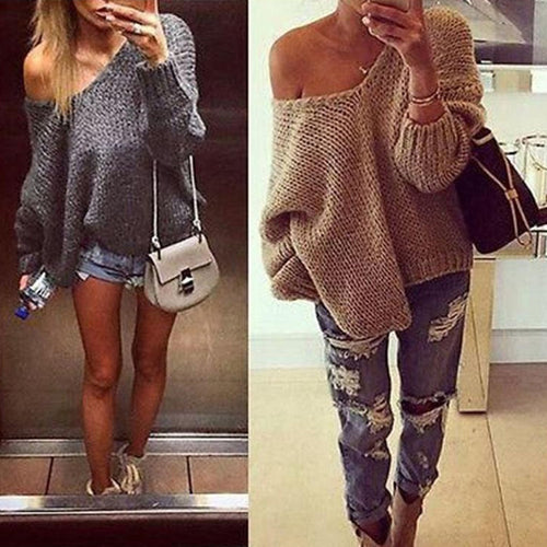 Oversized knitted sweater for women with off-shoulder design and relaxed fit Amarae
