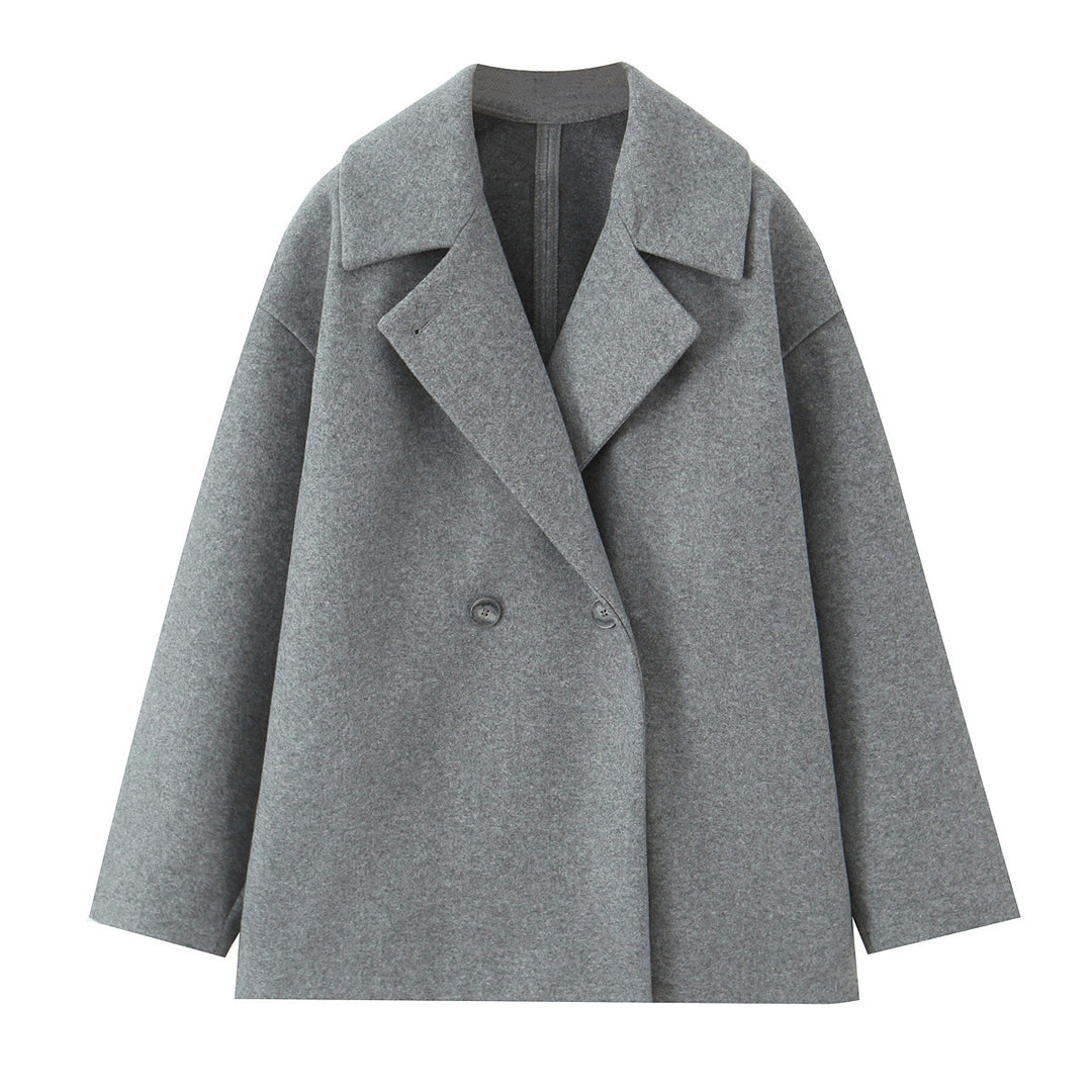 Women's Short-Cut Oversized Wool Blend Coat with Wide Shawl Collar Amarae