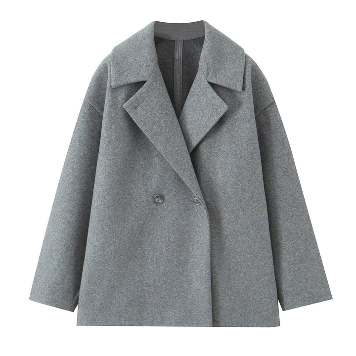 Women's Short-Cut Oversized Wool Blend Coat with Wide Shawl Collar Amarae