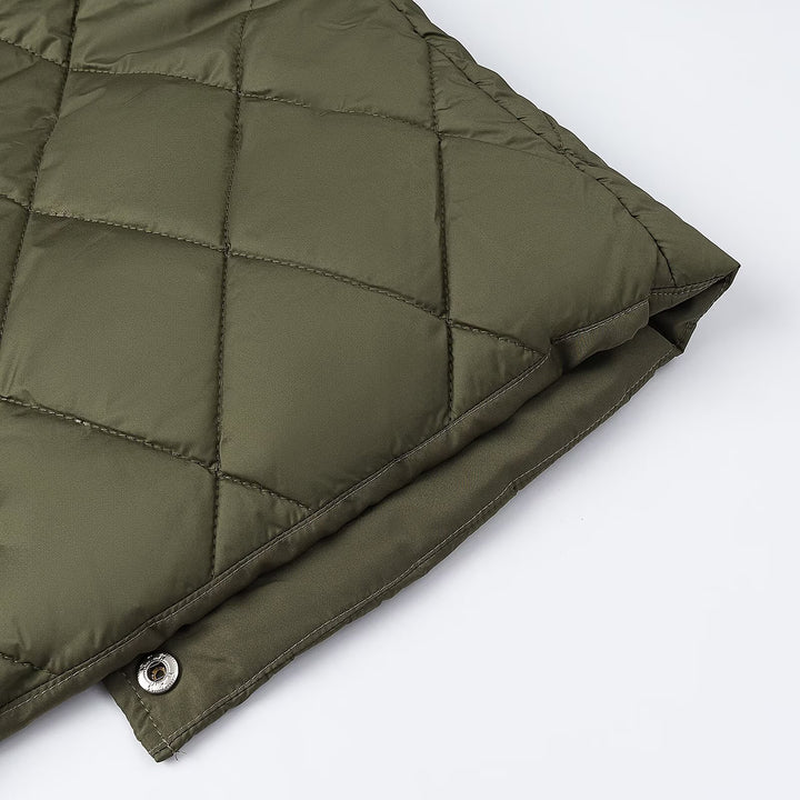 Women's quilted jacket without collar with snap button closure and patch pockets Amarae
