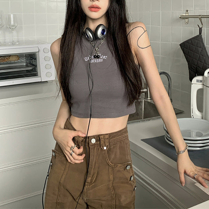 Women’s Crop Top with High Collar and Subtle Logo Lune London