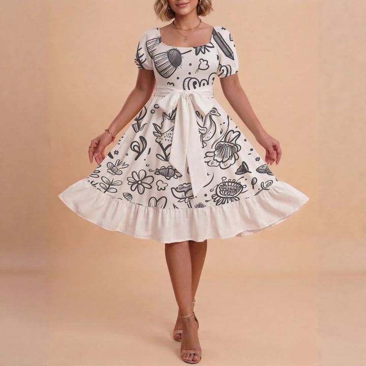 Women's Midi Dress with Elegant Floral Print and Fitted Belt Lune London