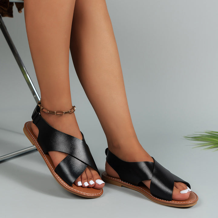 Women's strappy sandals with a modern cross design Lune London