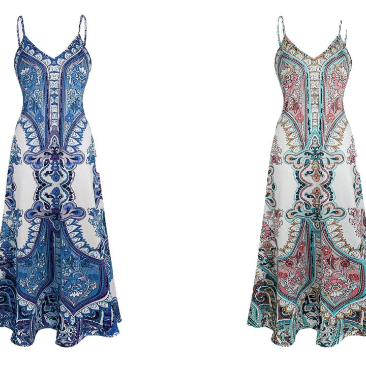 Ladies Elegant Long Max Dress with Delicate Pattern and Spaghetti Straps Lune London