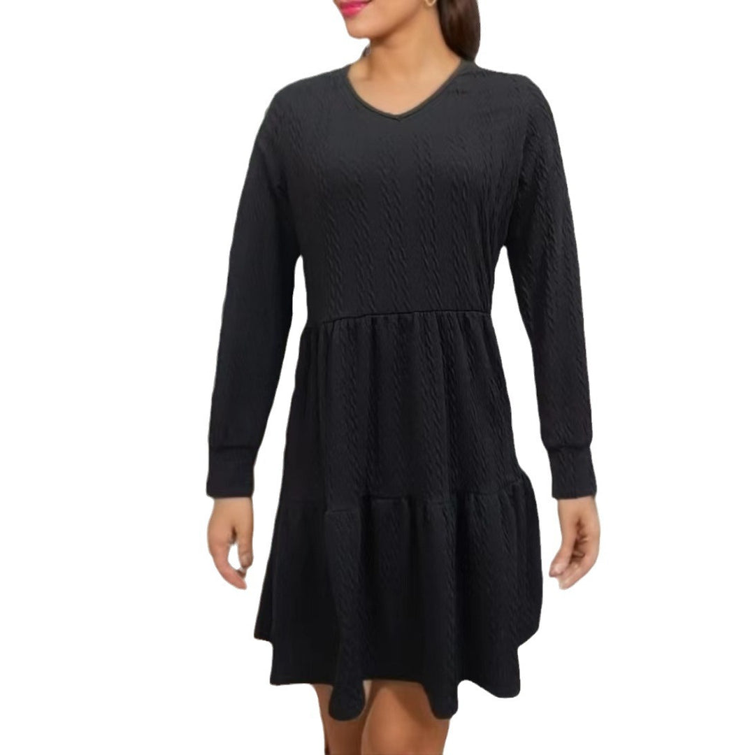 Casual V neck dress for women with wide hem Lune London