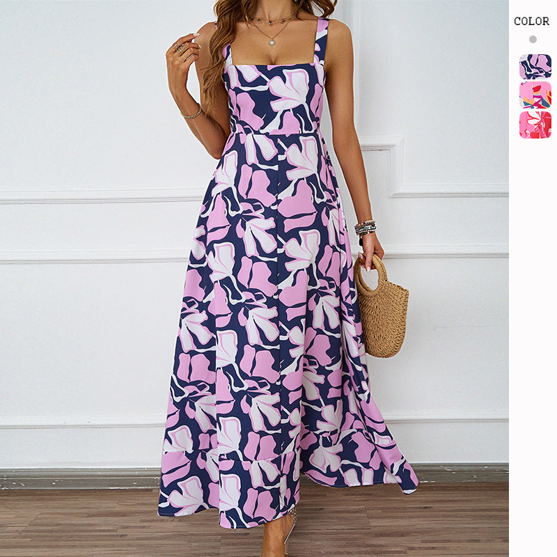 Ladies maxi dress with modern floral design and flattering silhouette Lune London
