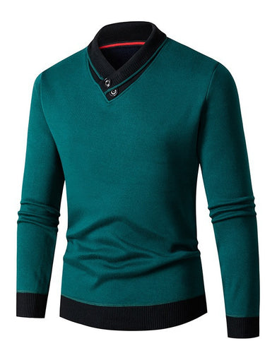 Trendy men's sweater with asymmetrical collar and button detail Amarae