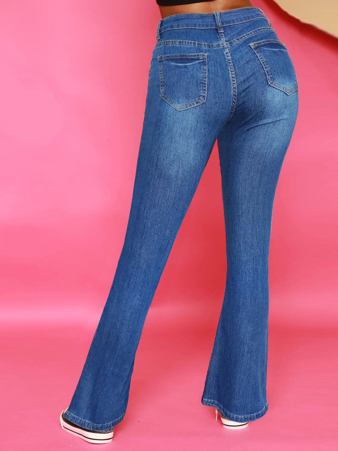 Women's High-Waisted Flared Jeans with Visible Button Placket and Sculpting Superstretch Comfort Amarae