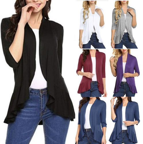 Women's Fashionable Cardigan with Asymmetrical Cut and Flutter Details Chic & Stil