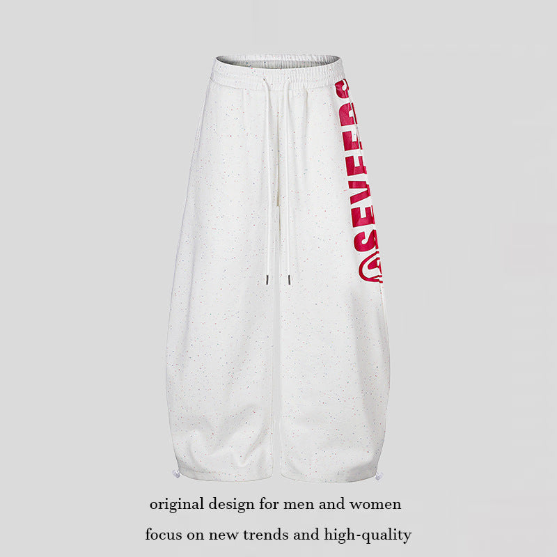 Women's wide culotte sweatpants with comfort waistband, drawstring, and side statement print Amarae