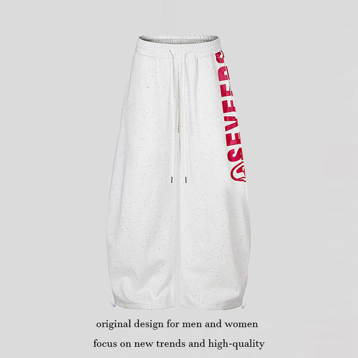 Women's wide culotte sweatpants with comfort waistband, drawstring, and side statement print Amarae