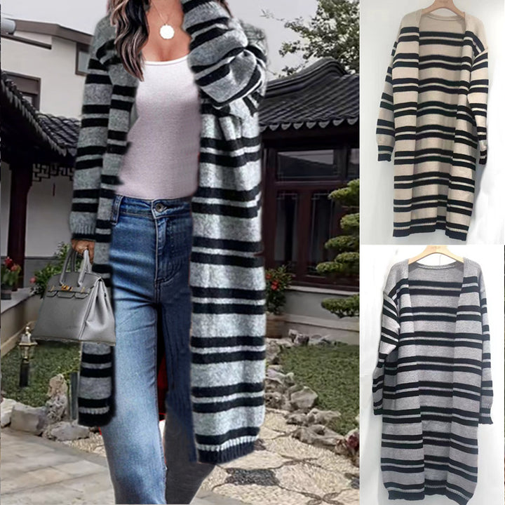 Cardigan en tricot épais pour femmes avec larges rayures et coupe décontractée Chic & Stil