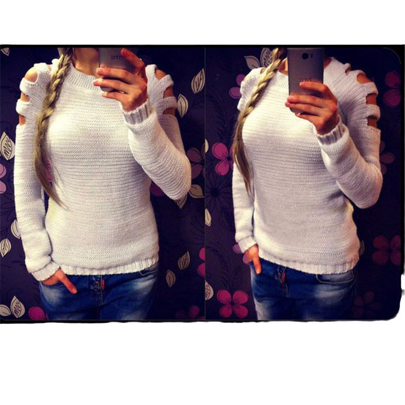 Knit sweater for women with off-shoulder details and shiny effect Lune London