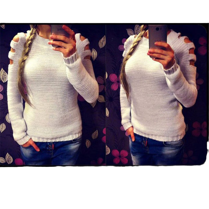 Knit sweater for women with off-shoulder details and shiny effect Lune London