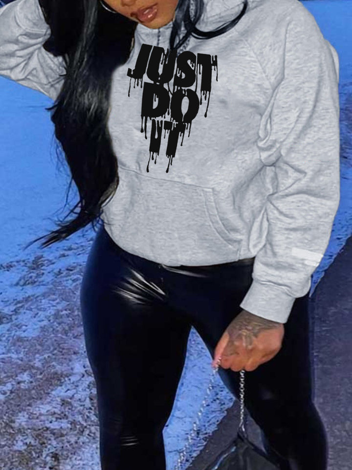 Sporty women's hooded sweatshirt with graphic print and kangaroo pocket Lune London