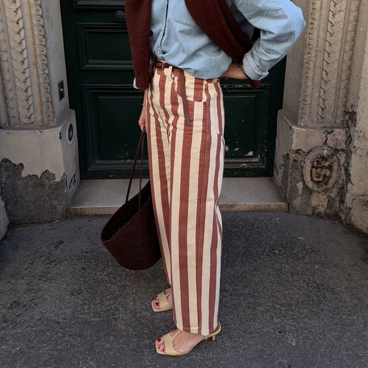 Women's Striped High-Waist Linen Pants with Wide Leg Amarae