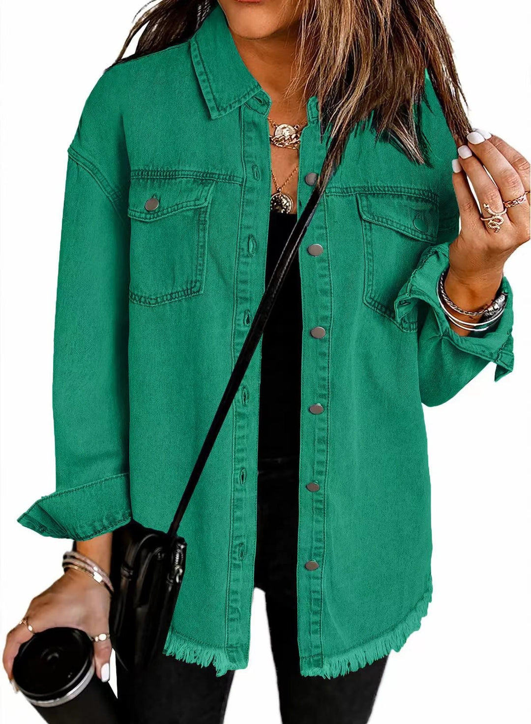 Casual denim jacket for women with frayed hems and patch pockets Lune London