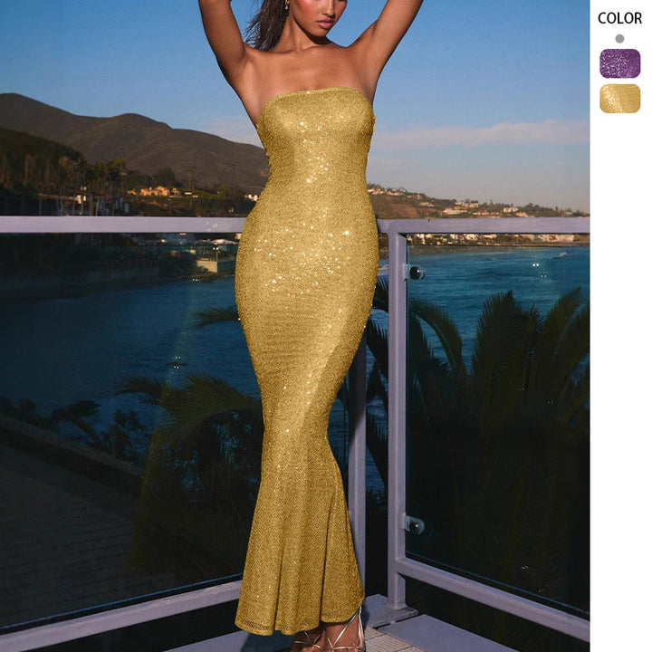 Women's Glamorous Evening Dress with Figure-Hugging Cut and Shimmering Sequins Lune London