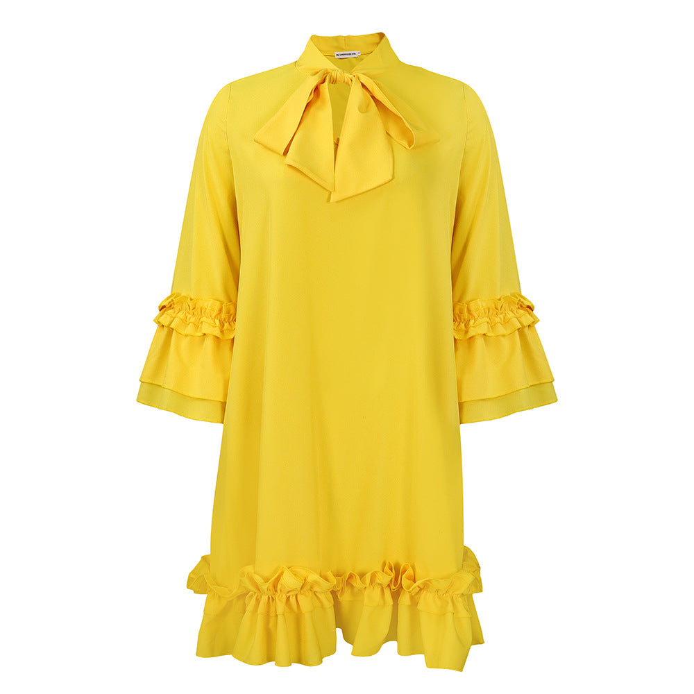Lune London Women's Shirt Dress with Bow Accent and Ruffled Sleeves