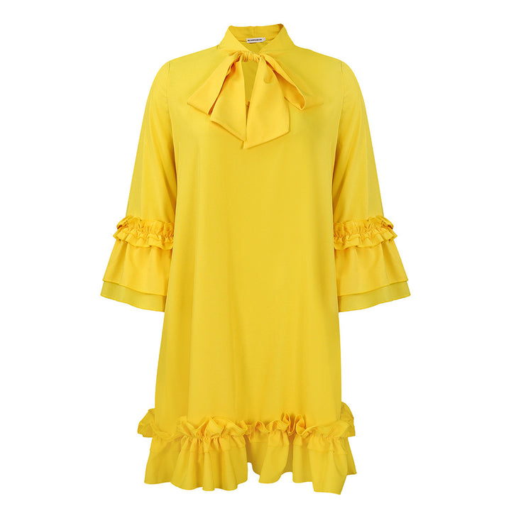 Lune London Women's Shirt Dress with Bow Accent and Ruffled Sleeves