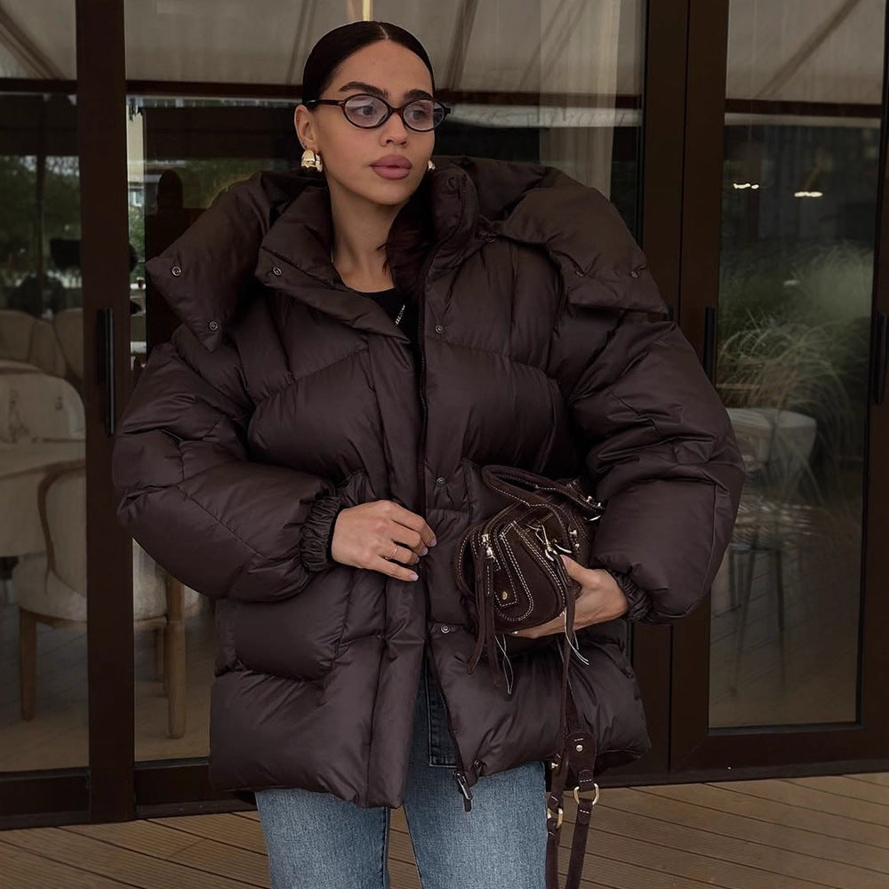 Women Oversize Quilted Jacket with High Shawl Collar and Padded Filling Amarae