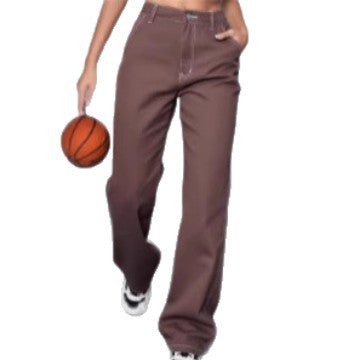 Women Relaxed-Fit Chino Pants with High Waist and Visible Contrast Seams Amarae