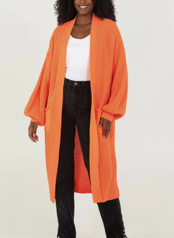 Ladies Long knit cardigan with voluminous sleeves and open cut Lune London