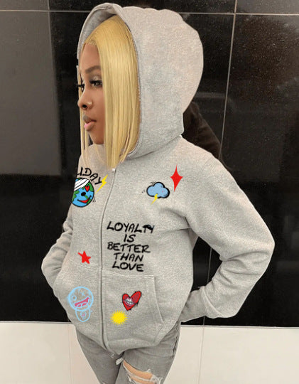 Women's hooded jacket with colorful graphic design and trendy applications Lune London