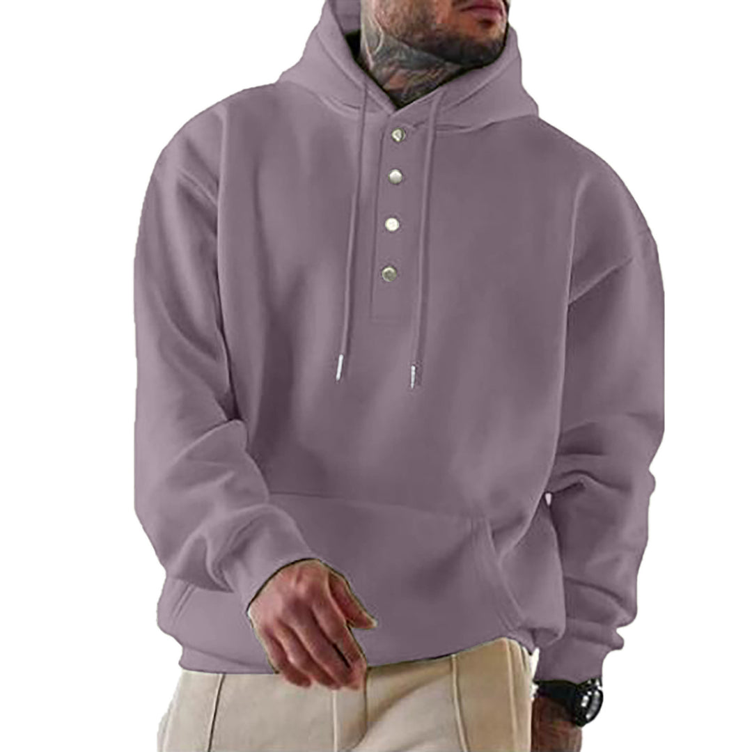Men's Casual Hoodie with Button Placket and Pockets Amarae