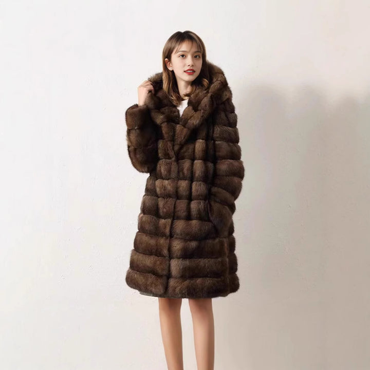 Luxury hooded coat for women in high-quality faux fur Lune London
