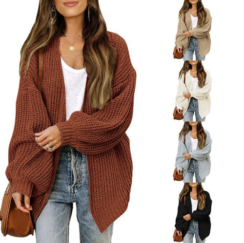 Chunky knit women's jacket with dropped shoulders and relaxed fit Amarae