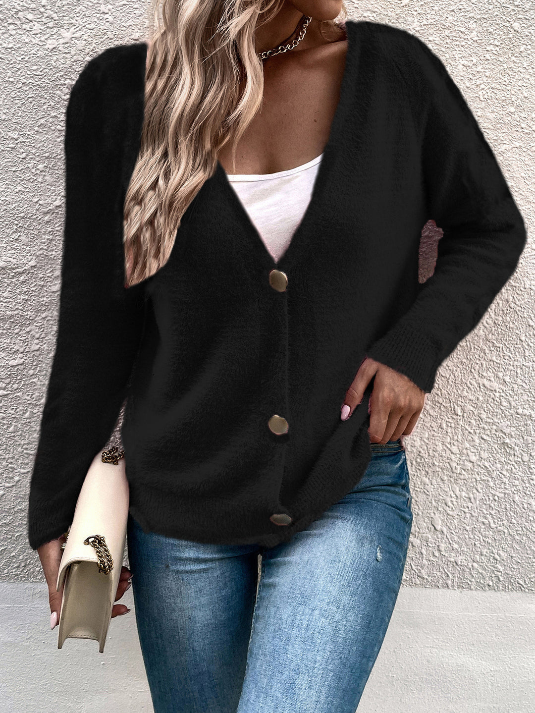 Ladies Soft Knit Cardigan with Elegant Button Details and a Relaxed Fit Lune London