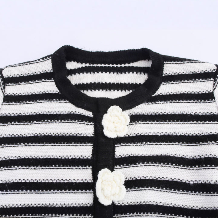 Striped knit jacket for ladies with floral button details Lune London