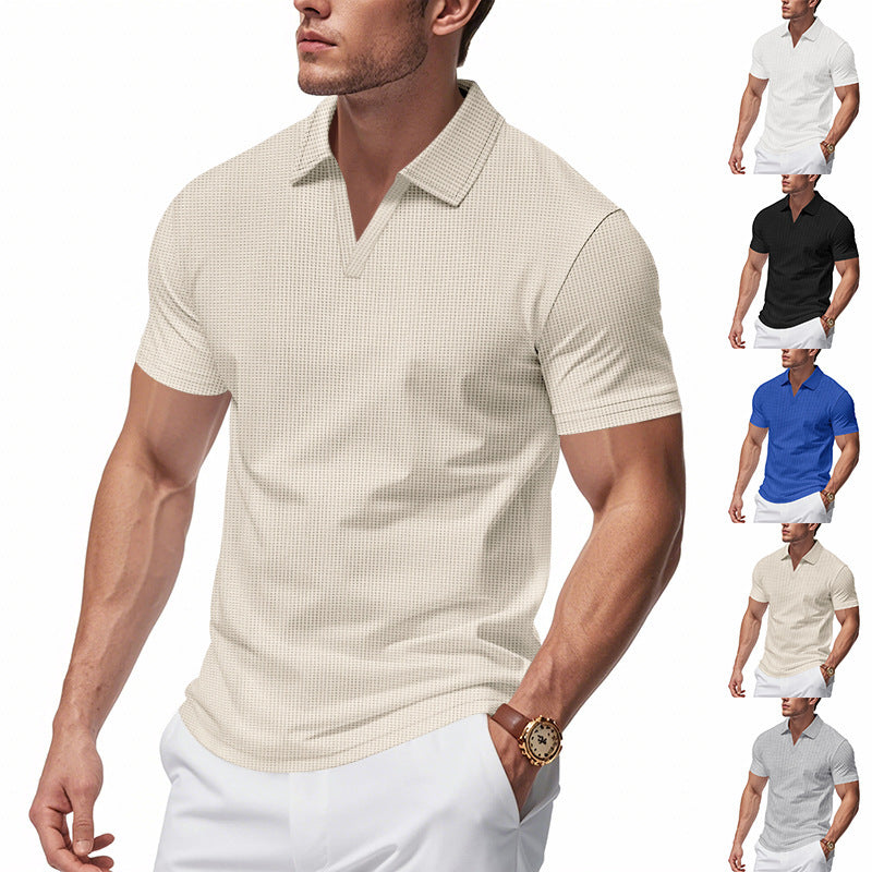 Men's Short Sleeve Henley T-Shirt with Textured Design and Modern V-Neck Lune London