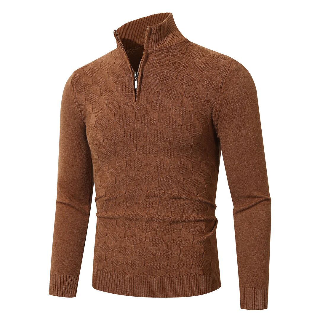 Trendy knitted sweater for men with half-zip and textured design Lune London