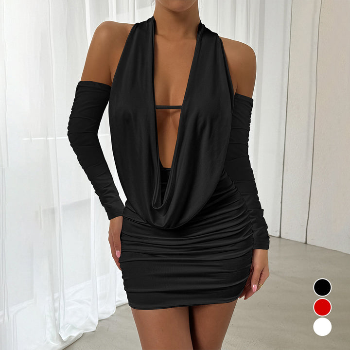 Women's Mini Dress with Deep V-Neck and Side Gatherings Lune London