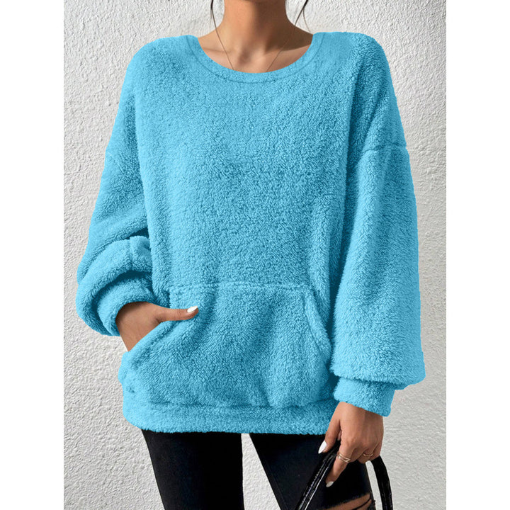 Ladies Cozy Oversized Sherpa Sweater with Kangaroo Pocket and Balloon Sleeves Amarae